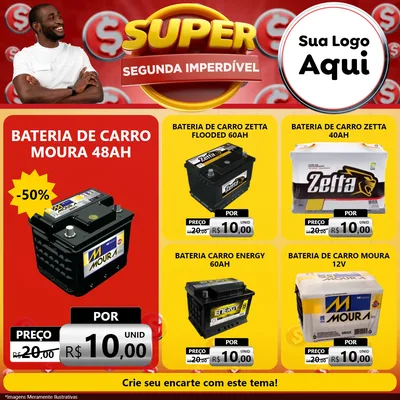 Modelo de Rede Social para Feed Facebook com o tema Super Segunda Imperdível para Baterias Elétricas