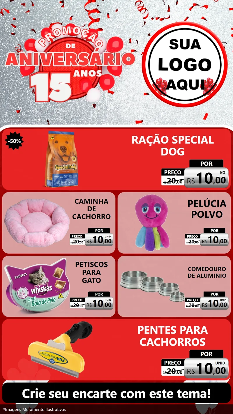 Modelo de TV para TV Vertical com o tema Promoção de Aniversário - 15 Anos para Pet Shop
