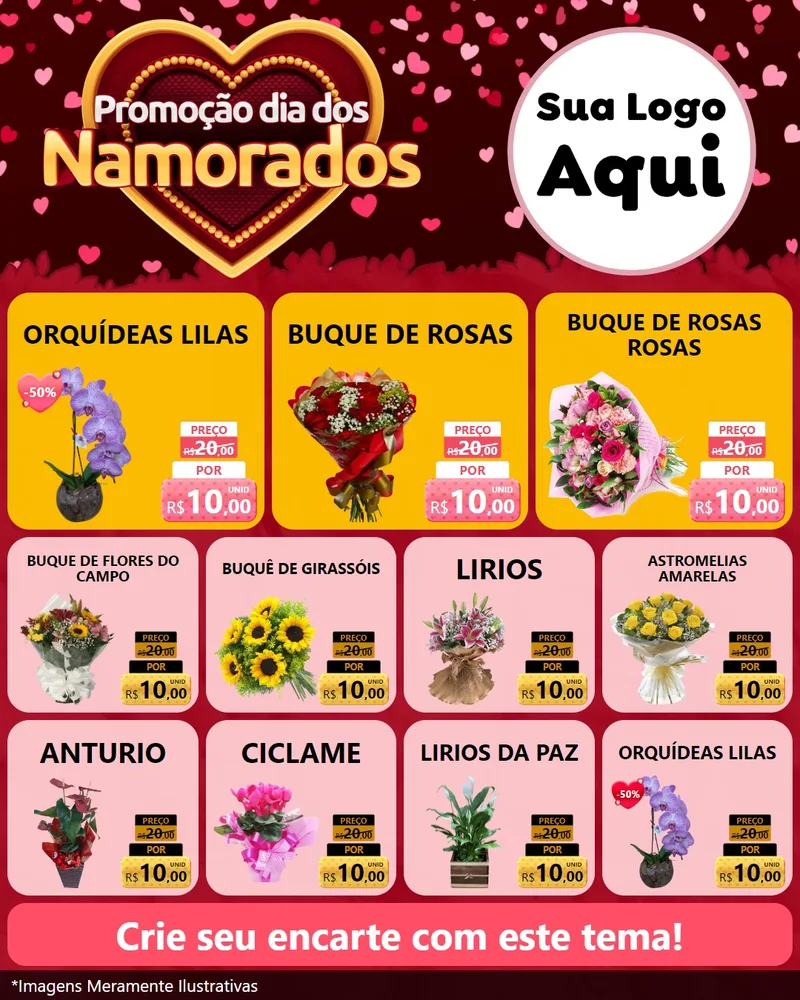 Modelo de Rede Social para Feed Instagram com o tema Promoção Dia Dos Namorados para Floricultura e jardim
