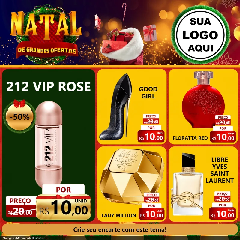 Modelo de Rede Social para Feed Facebook com o tema Natal de Grandes Ofertas para Perfumes