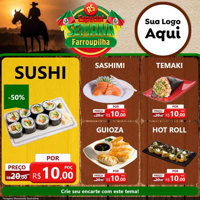 Modelo de Rede Social para Feed Facebook com o tema Especial Semana Farroupilha para Comida japonesa