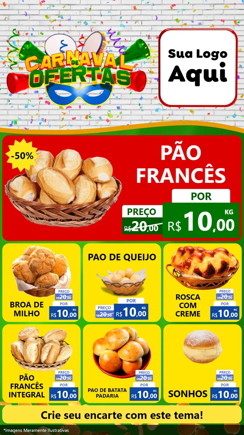 Modelo de Rede Social para Stories com o tema Carnaval de Ofertas para Padaria