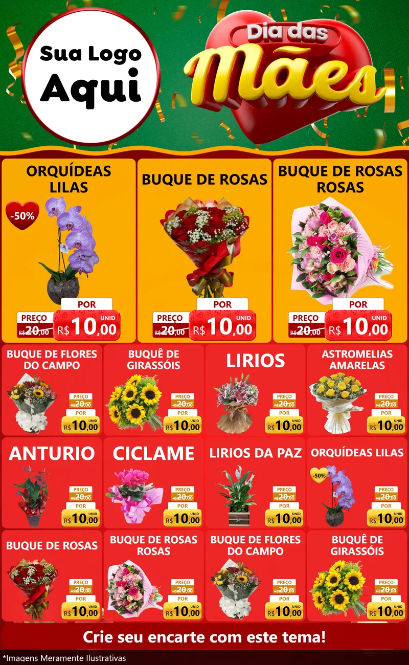Modelo de Encarte para Encarte Grande com o tema Dia das Mães para Floricultura e jardim