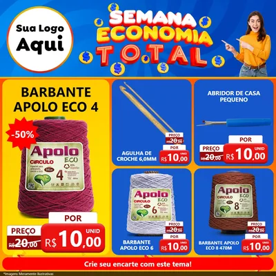 Modelo de Rede Social para Feed Facebook com o tema Semana Economia Total para Armarinho e Aviamentos
