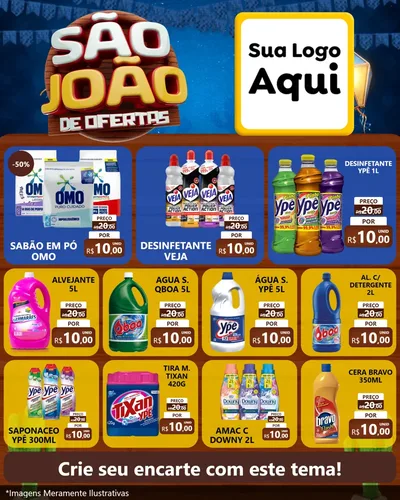 Modelo de Rede Social para Feed Instagram com o tema São João Ofertas Imbatíveis! - Junina para Produtos de Limpeza