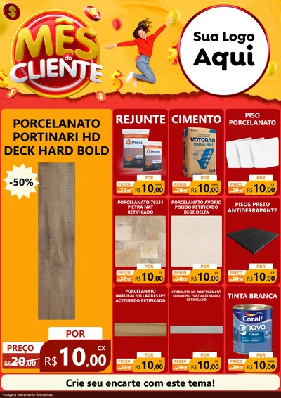 Modelo de Encarte para Encarte A4 Vertical com o tema Mês do Cliente para Pisos e revestimentos