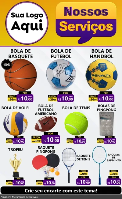 Modelo de Encarte para Encarte Grande com o tema Nossos Serviços para Artigos Esportivos