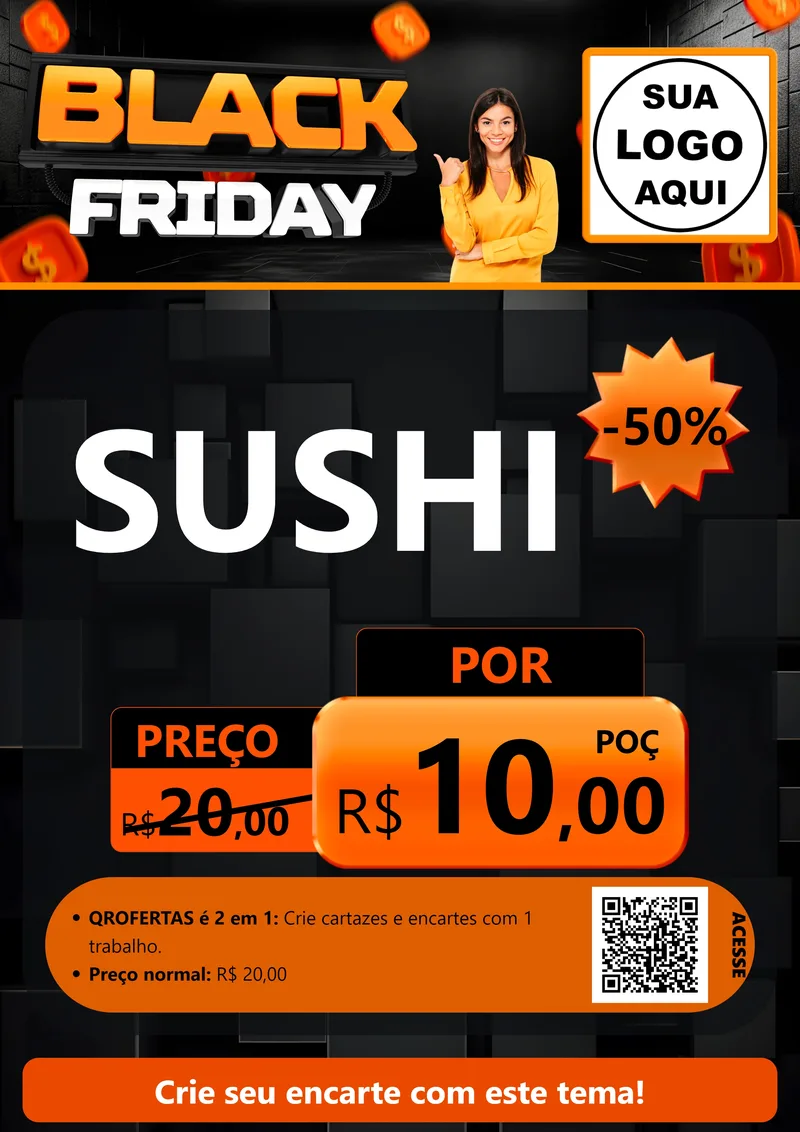 Modelo de Cartaz para Cartaz A4 Vertical com o tema Black Friday para Comida japonesa