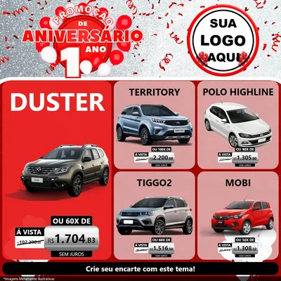 Modelo de Rede Social para Feed Facebook com o tema Promoção de Aniversário - 1 Ano para Concessionaria de Carros