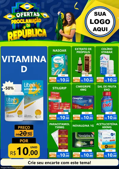 Modelo de Encarte para Encarte A4 Vertical com o tema Ofertas Proclamação da República para Farmácia