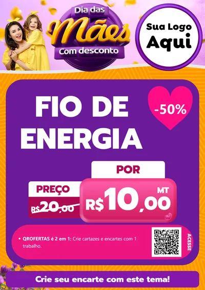 Modelo de Cartaz para Cartaz A4 Vertical com o tema Dia das Mães com Desconto para Materiais Elétricos