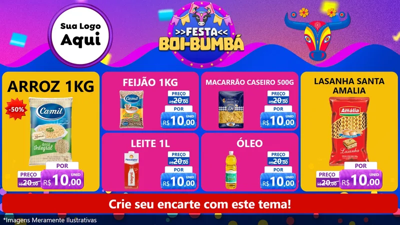 Modelo de TV para TV Horizontal com o tema Festa Boi-Bumbá para Supermercado
