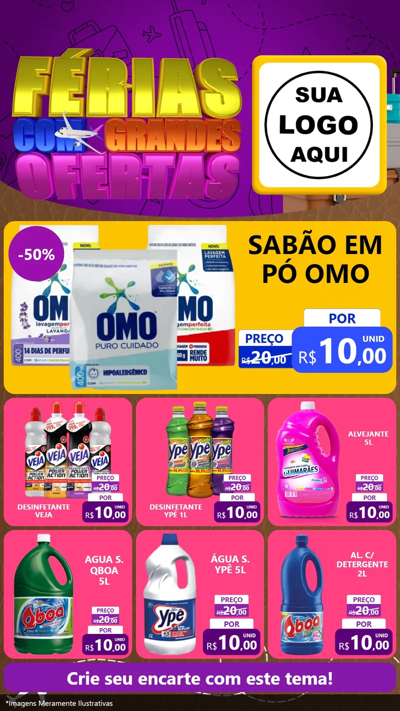 Modelo de Rede Social para Stories com o tema Férias com Grandes Ofertas para Produtos de Limpeza