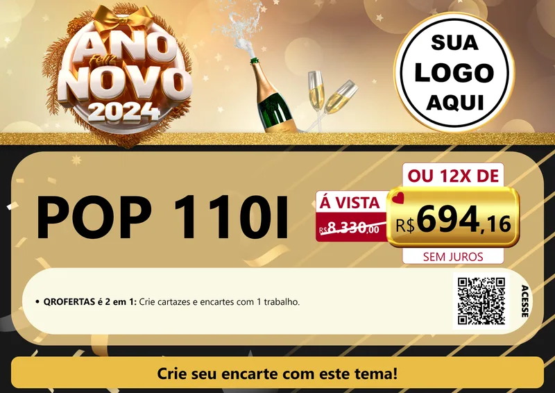 Modelo de Cartaz para Cartaz A4 Horizontal com o tema Feliz Ano Novo 2027 para Concessionaria de Motos