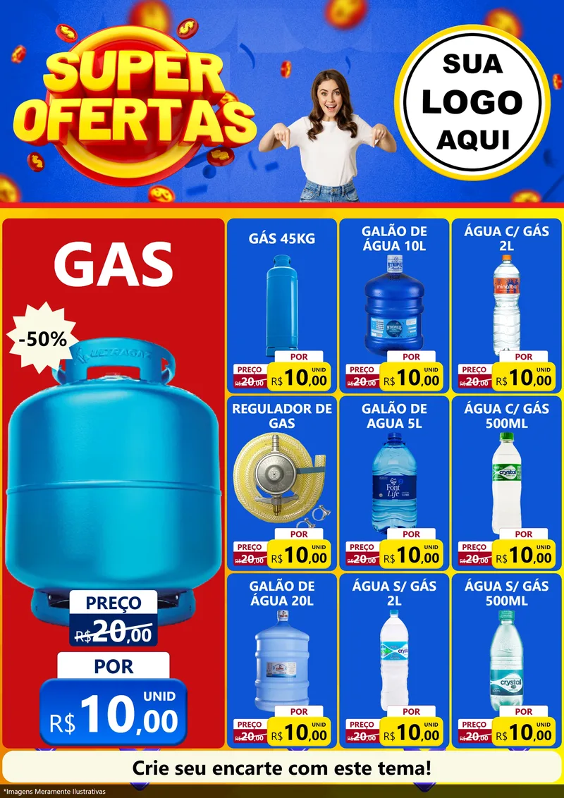 Modelo de Encarte para Encarte A4 Vertical com o tema Super Ofertas para Água e gás