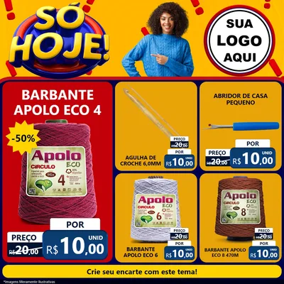 Modelo de Rede Social para Feed Facebook com o tema Só Hoje! para Armarinho e Aviamentos