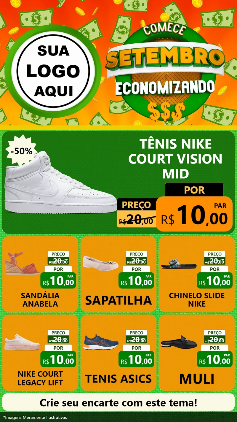 Modelo de Rede Social para Stories com o tema Comece Setembro Economizando para Calçados