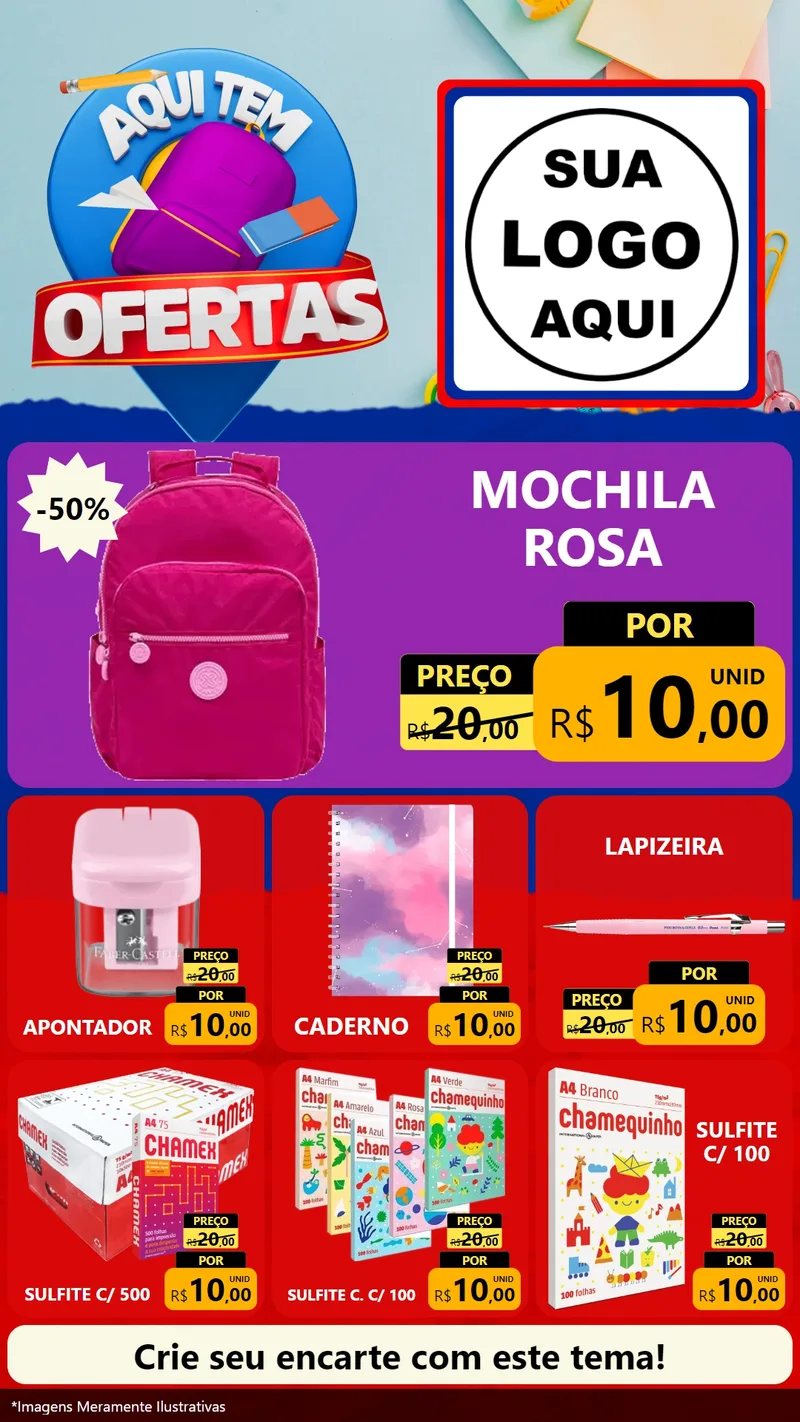 Modelo de Rede Social para Stories com o tema Aqui Tem Ofertas - Papelaria para Papelaria