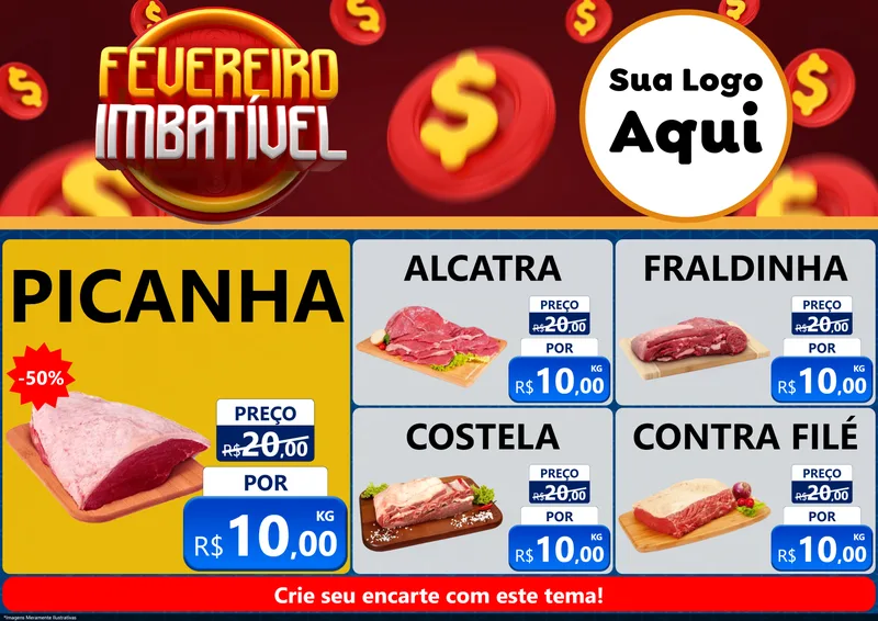 Modelo de Encarte para Encarte A4 Horizontal com o tema Fevereiro Imbatível para Açougue