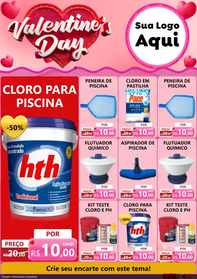 Modelo de Encarte para Encarte A4 Vertical com o tema Valentine's Day para Produtos para Piscina