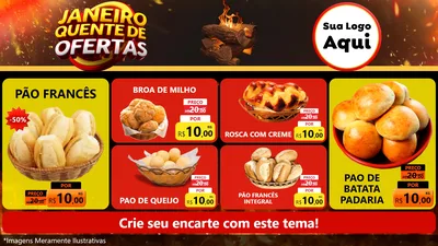 Modelo de TV para TV Horizontal com o tema Janeiro Quente de Ofertas para Padaria