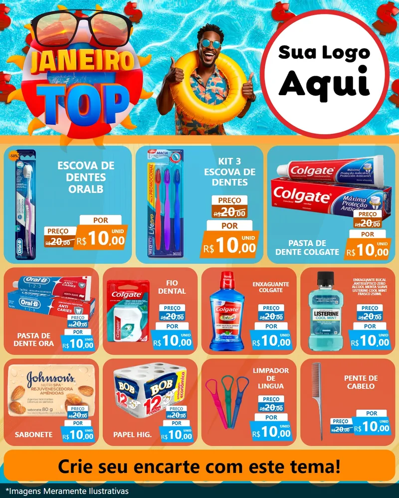 Modelo de Rede Social para Feed Instagram com o tema Janeiro Top para Higiene Pessoal