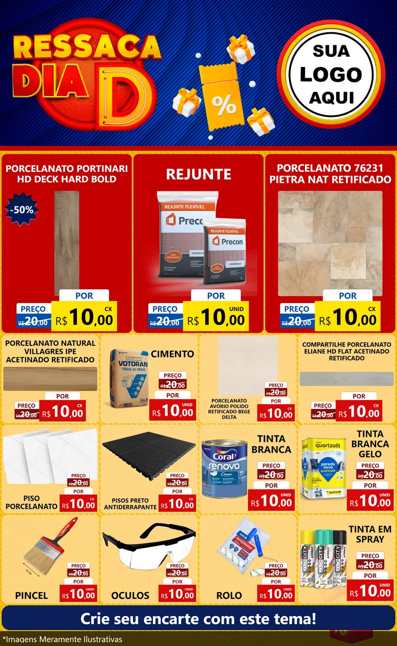 Modelo de Encarte para Encarte Grande com o tema Ressaca Dia D para Pisos e revestimentos