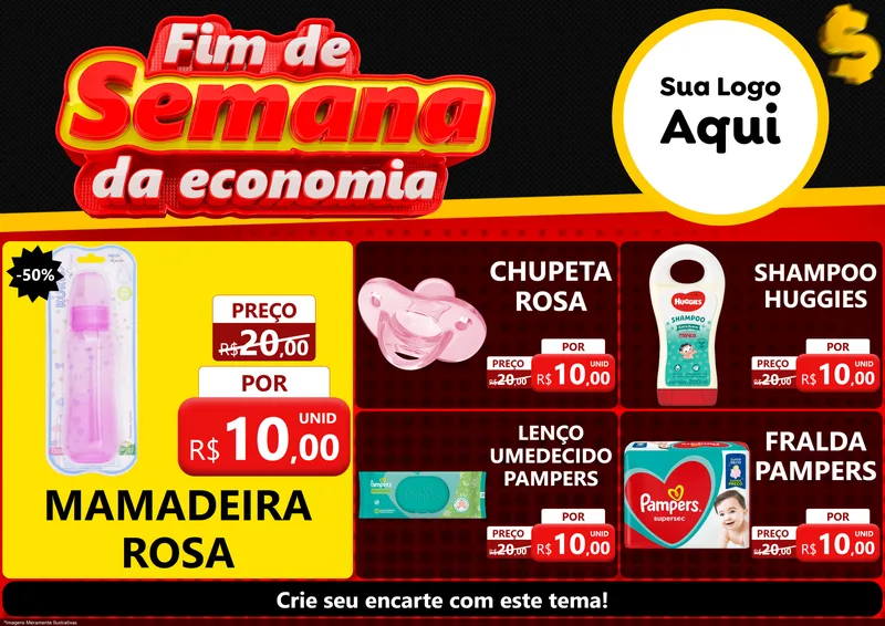 Modelo de Encarte para Encarte A4 Horizontal com o tema Fim de Semana da Economia para Bebês