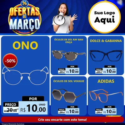 Modelo de Rede Social para Feed Facebook com o tema Ofertas de Março para Óticas