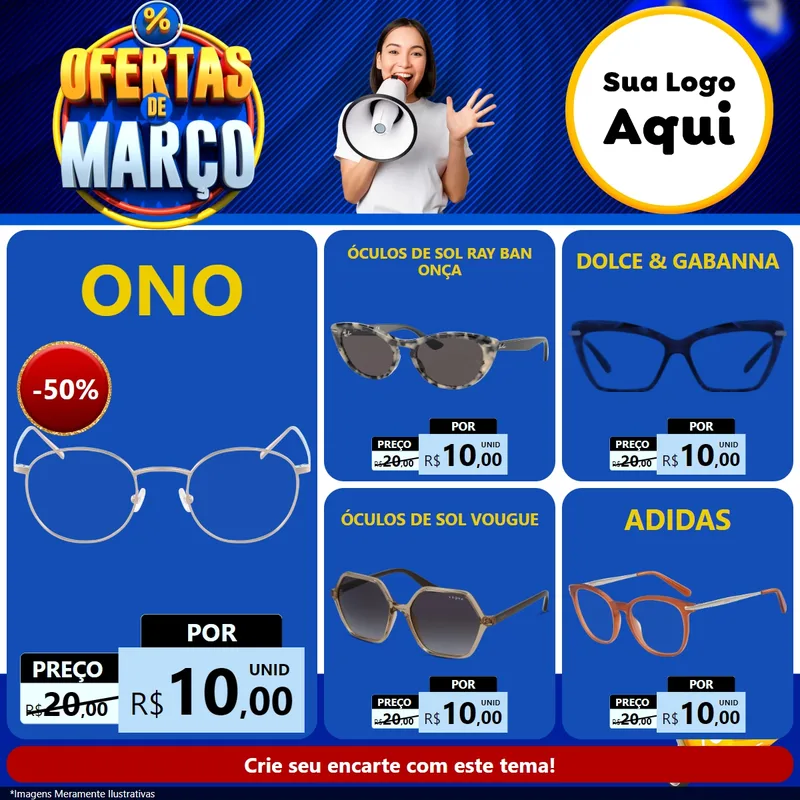 Modelo de Rede Social para Feed Facebook com o tema Ofertas de Março para Óticas