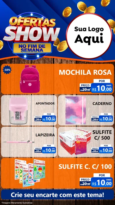 Modelo de TV para TV Vertical com o tema Ofertas Show No Fim De Semana para Papelaria