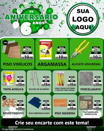 Modelo de Rede Social para Feed Instagram com o tema Promoção de Aniversário - 6 Anos para Material para Construção
