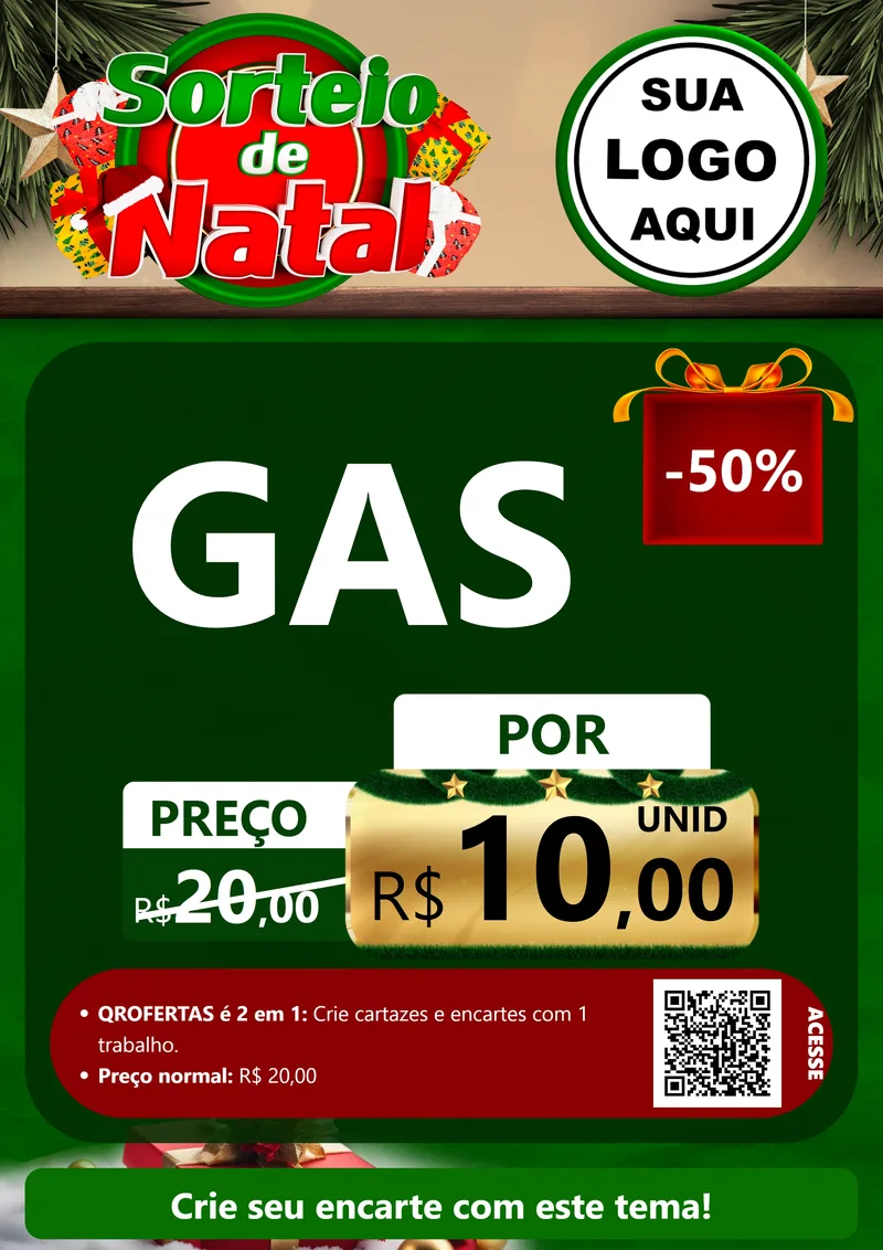 Modelo de Cartaz para Cartaz A4 Vertical com o tema Sorteio de Natal para Água e gás