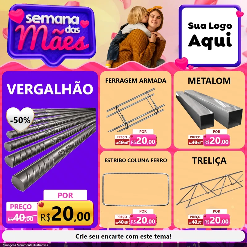 Modelo de Rede Social para Feed Facebook com o tema Semana das Mães para Ferragens
