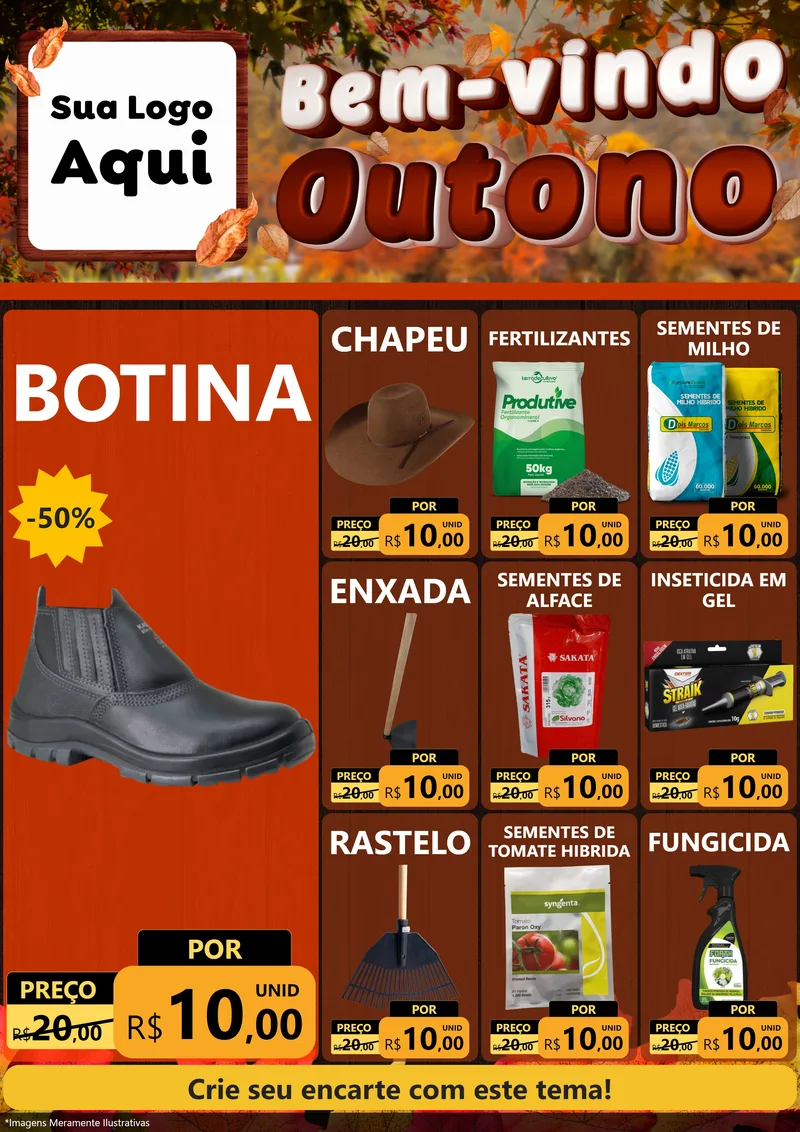 Modelo de Encarte para Encarte A4 Vertical com o tema Bem-vindo Outono para Agropecuária