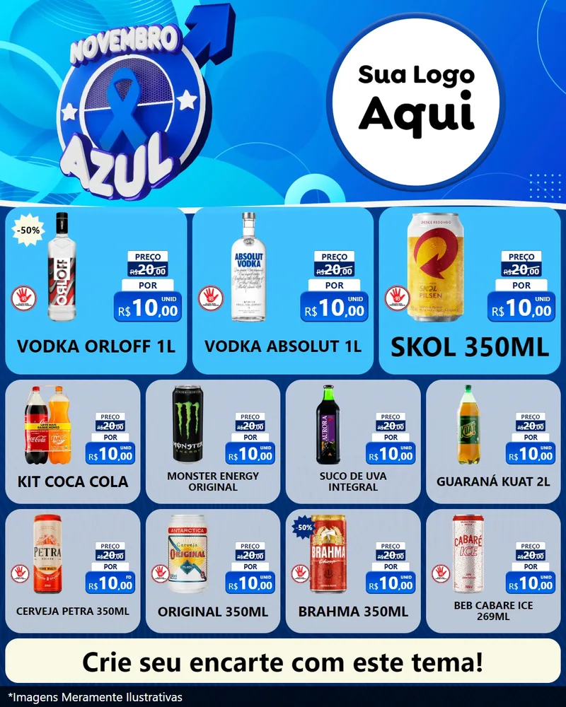 Modelo de Rede Social para Feed Instagram com o tema Novembro Azul para Distribuidora de bebidas