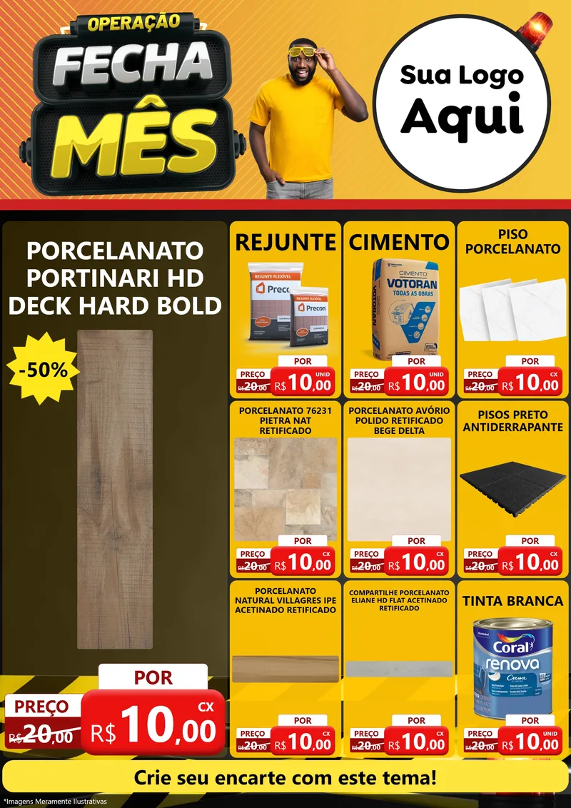 Modelo de Encarte para Encarte A4 Vertical com o tema Operação Fecha Mês para Pisos e revestimentos