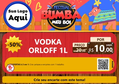 Modelo de Cartaz para Cartaz A4 Horizontal com o tema Festival Bumba Meu Boi para Distribuidora de bebidas