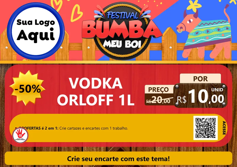 Modelo de Cartaz para Cartaz A4 Horizontal com o tema Festival Bumba Meu Boi para Distribuidora de bebidas