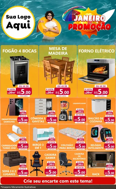 Modelo de Encarte para Encarte Grande com o tema Janeiro de Promoção para Móveis e Eletro