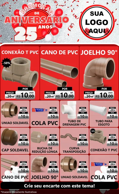 Modelo de Encarte para Encarte Grande com o tema Promoção de Aniversário - 25Anos para Tubos e conexões