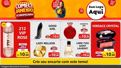 Modelo de TV para TV Horizontal com o tema Comece Janeiro Economizando para Perfumes