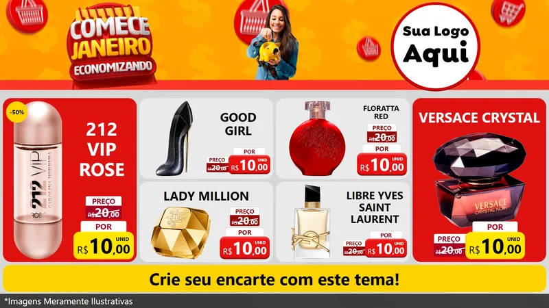 Modelo de TV para TV Horizontal com o tema Comece Janeiro Economizando para Perfumes
