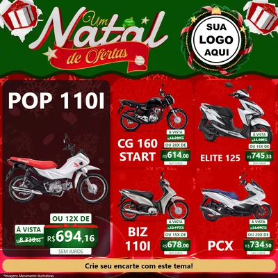 Modelo de Rede Social para Feed Facebook com o tema Um Natal de Ofertas para Concessionaria de Motos