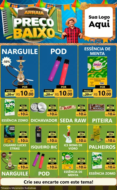 Modelo de Encarte para Encarte Grande com o tema Arraiá de Preço Baixo - Junina para Tabacaria