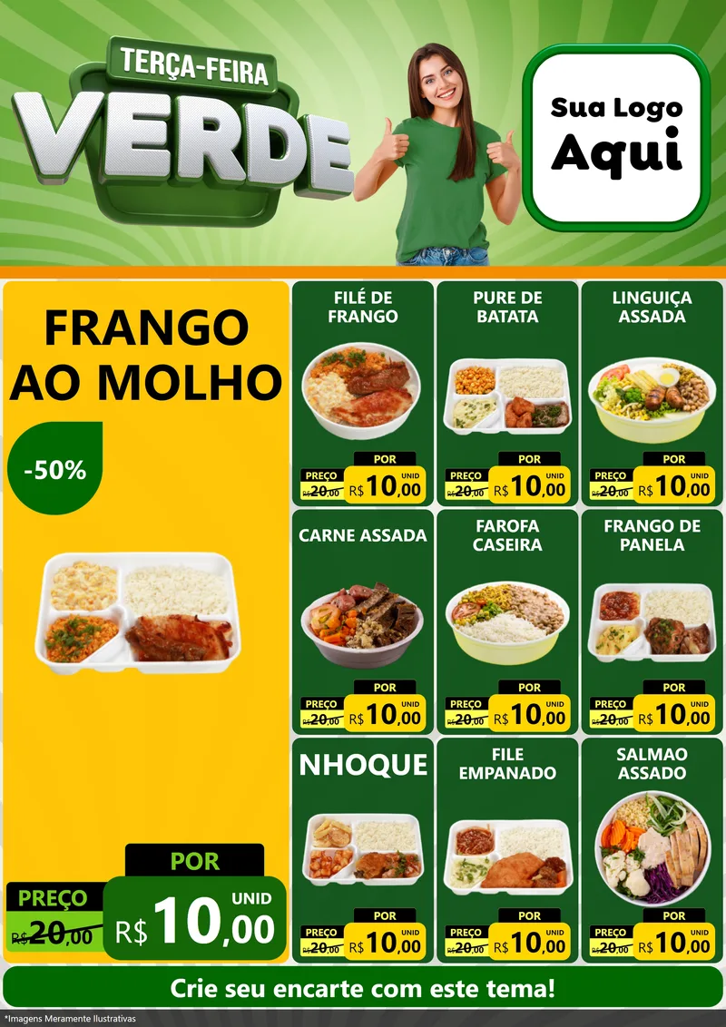 Modelo de Encarte para Encarte A4 Vertical com o tema Terça - Feira Verde para Restaurante