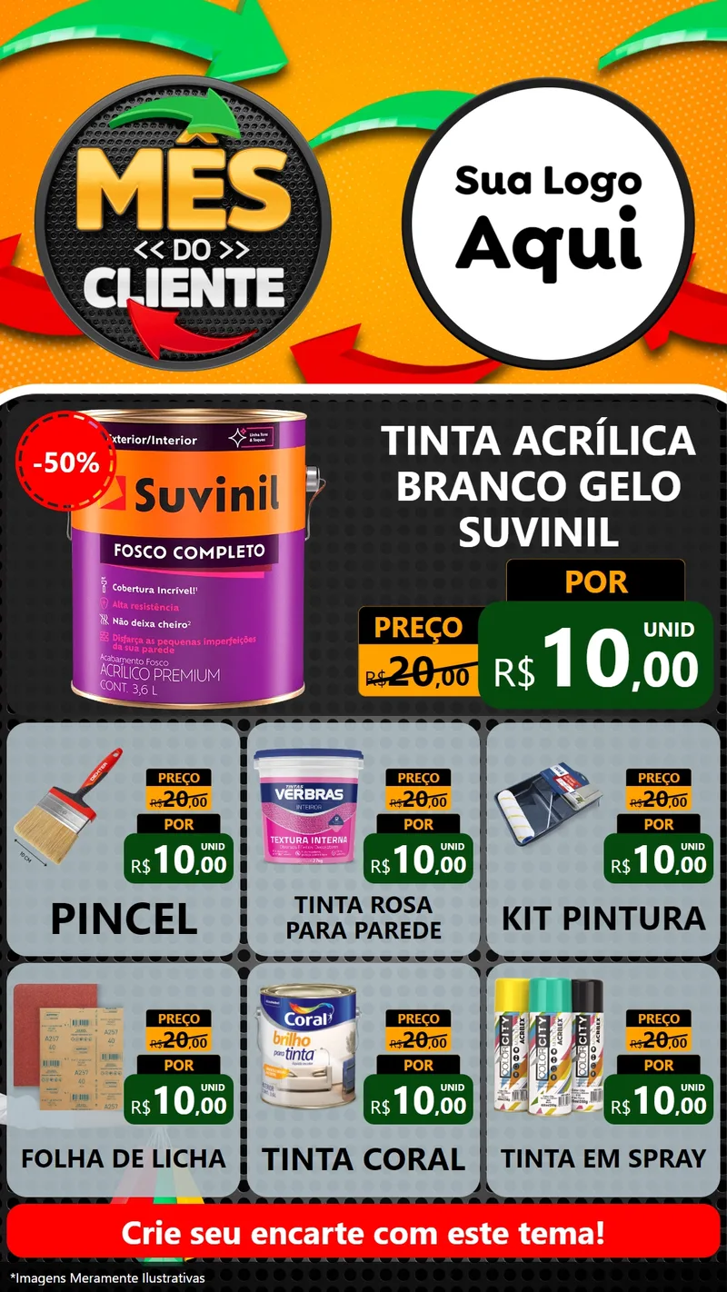 Modelo de Rede Social para Stories com o tema Mês do Cliente para Tintas e Ferramentas