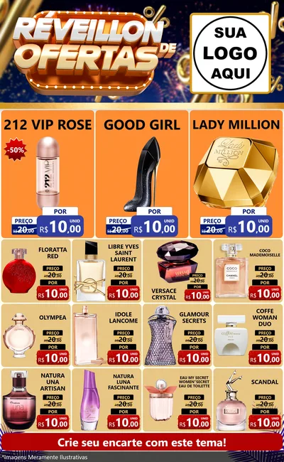 Modelo de Encarte para Encarte Grande com o tema Réveillon de Ofertas para Perfumes