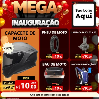 Modelo de Rede Social para Feed Facebook com o tema Mega Inauguração para Moto peças