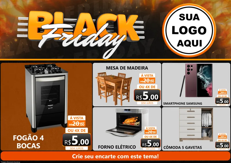 Modelo de Encarte para Encarte A4 Horizontal com o tema Black Friday para Móveis e Eletro
